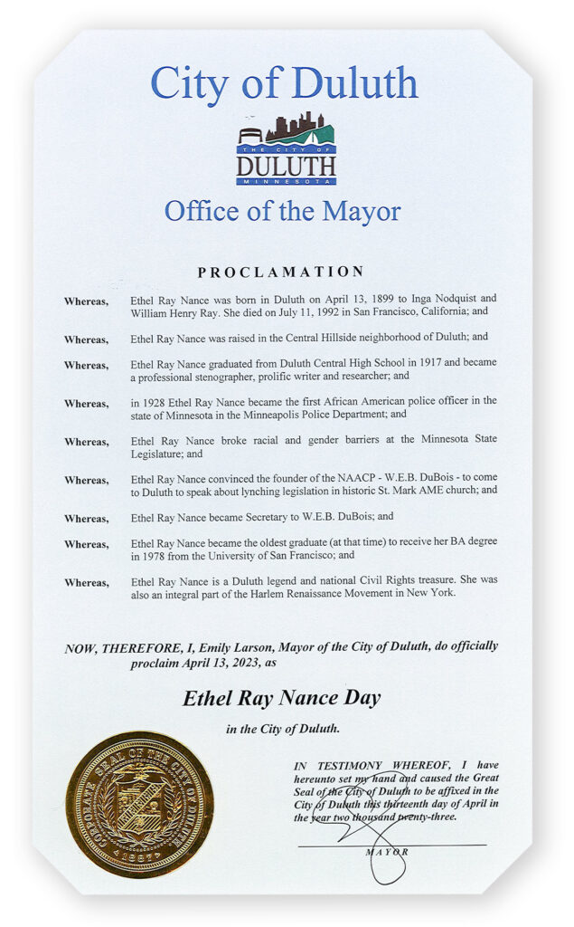 Ethel Ray Nance - city of Duluth Proclamation 2023