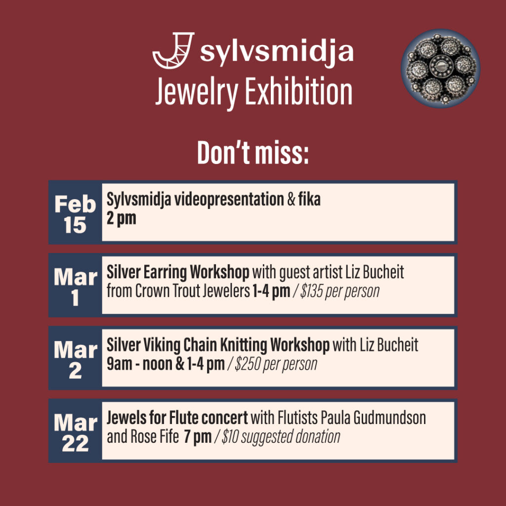 Sylvsmidja Jewelry Exhibition at the Nordic Center of Duluth MN 2025